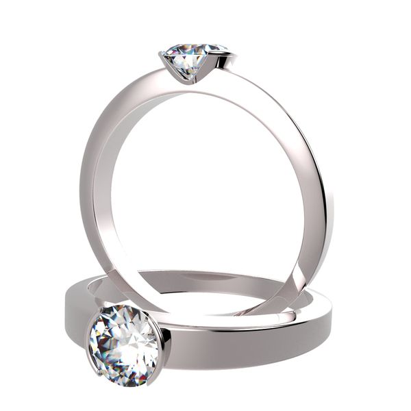 Anillo solitario engaste semi bisel en oro blanco, Ref. 4825