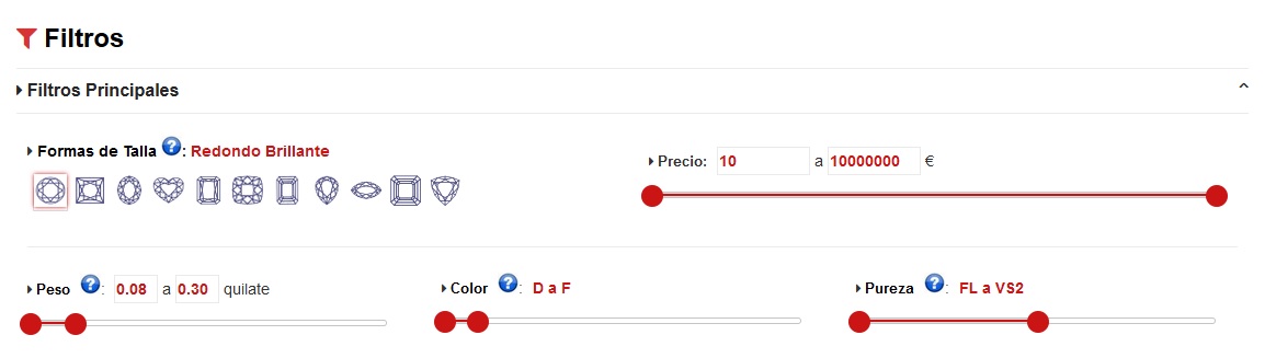 Bolsa del diamante: filtros principales Bolsa del diamante: filtros principales
