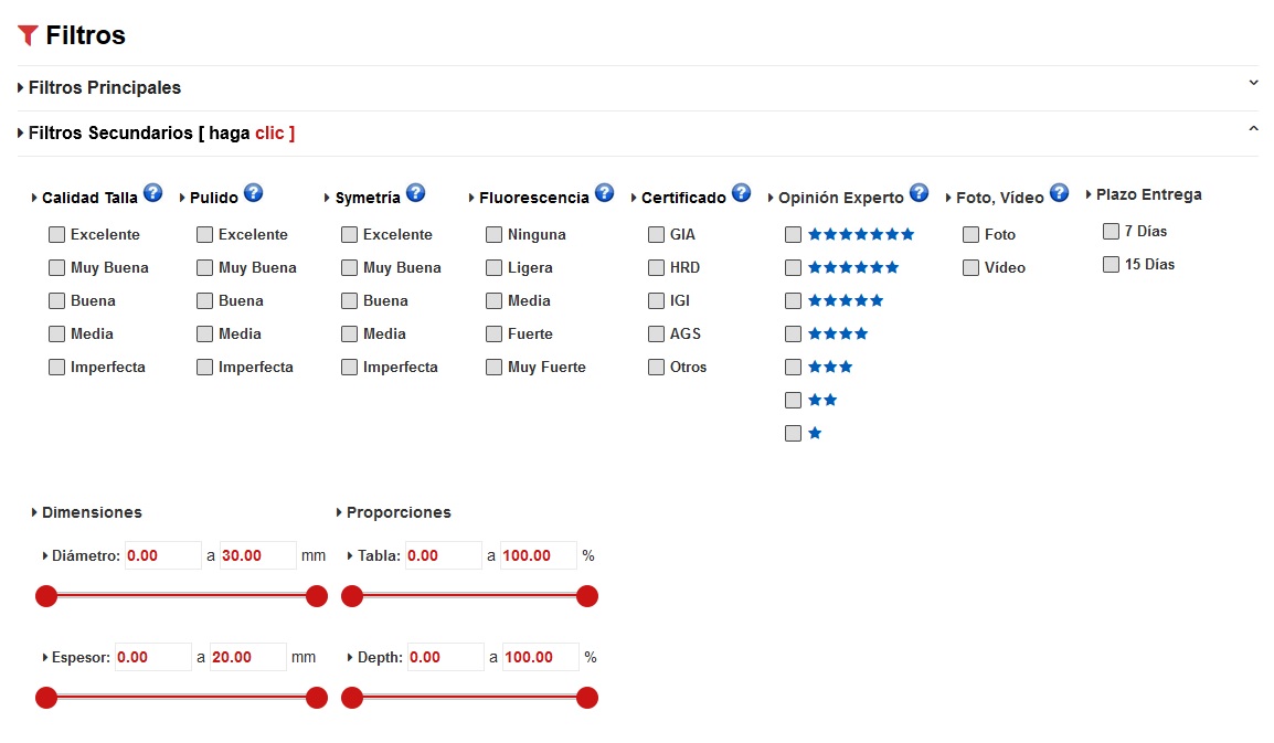 Bolsa del diamante: filtros secundarios Bolsa del diamante: filtros secundarios