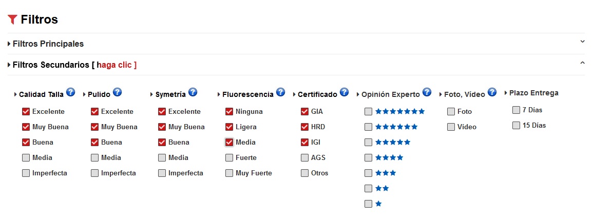 Bolsa del diamante: filtro secundario